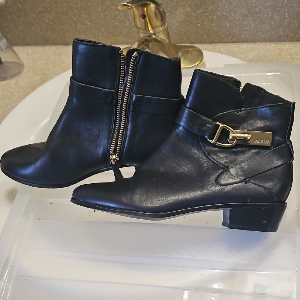 Aerin Black Ankle Boots with Gold Buckle
